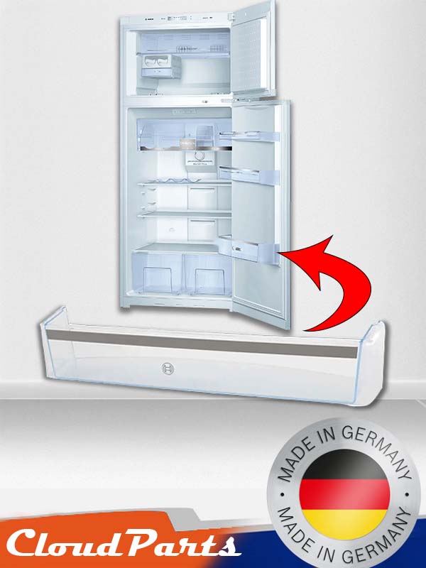 Kapak içinde dikey kullanım alanı kazandıran ve şişe sıkışmasını önleyen Bosch şişelik rafı