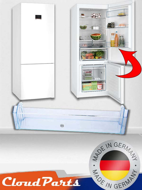 Bosch buzdolapları ile tam uyumlu geniş hacimli yedek kapak şişelik rafı